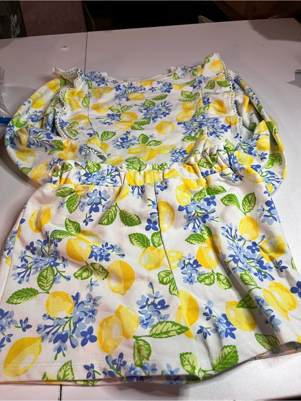 Issac Mizahari Lemon Print Shorts Set - Yellow & Blue